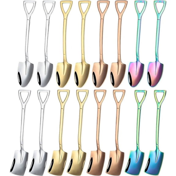 LINLIN Stainless Steel Spade Spoons,16pcs Shovel-Shaped Creative Coffee Spoon Dessert Spoon Ice Cream Scoop Stir Watermelon Spoon for Dining Table Restaurant Reunion