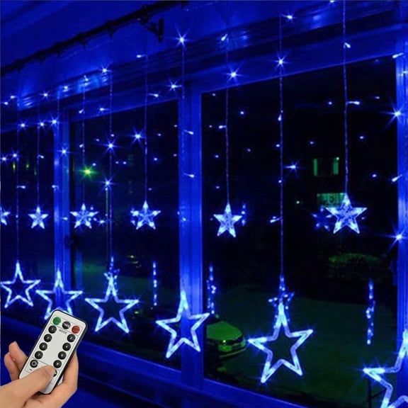 LINLIN Star Curtain Lights, 12 Stars 138LED Window Curtain Strip Rope String Lights USB Operated with Remote 8 Modes Window Fairy Lights for Christmas Wedding Party Garden Outdoor Indoor Decorations
