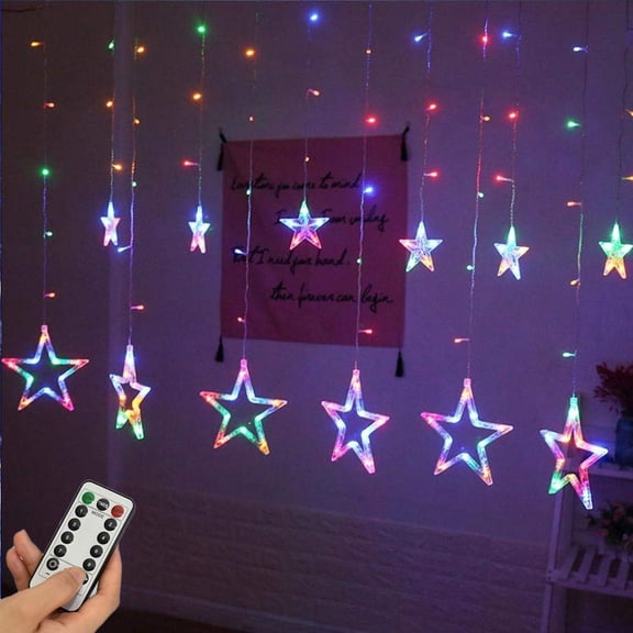 LINLIN Star Curtain Lights, 12 Stars 138LED Window Curtain Strip Rope String Lights USB Operated with Remote 8 Modes Window Fairy Lights for Christmas Wedding Party Garden Outdoor Indoor Decorations