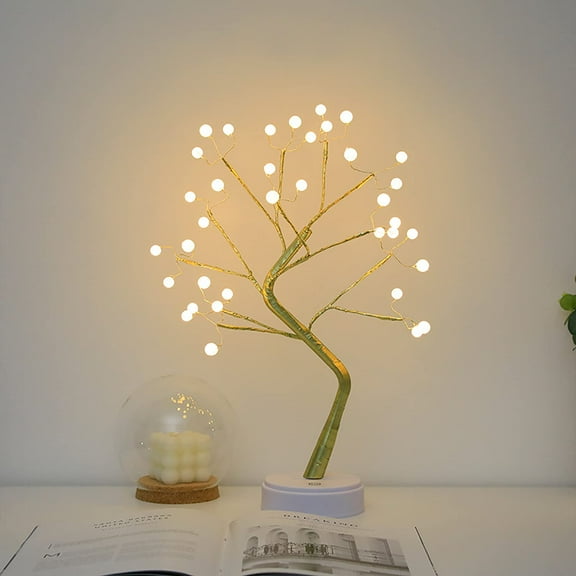 LINLIN Tabletop Bonsai Tree Branch Light,Touch Switch 36LED Pearl Ball Gold Leaf Twinkling String Lights DIY Artificial Tree Lamp Battery/USB Operated for Bedroom Desk Christmas Party Indoor Decor