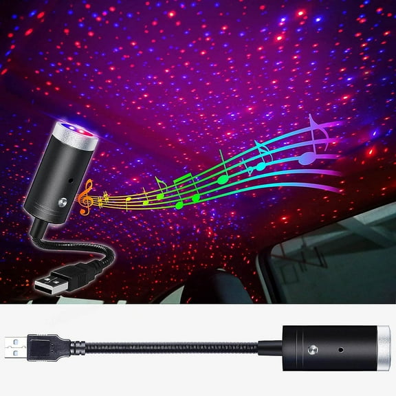 LINLIN USB Car Roof Star Night Light Sound Activated and Auto Roating, 3 Colors - 9 Lighting Effects, Adjustable Interior LED Romantic Strip Atmosphere Star Night Projector - Plug and Play
