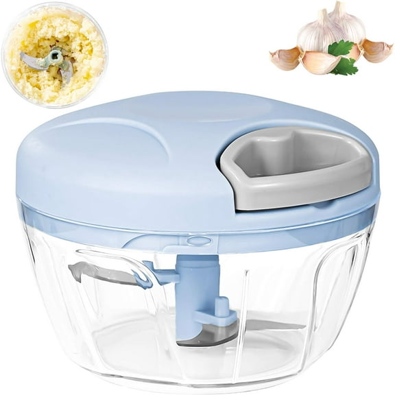 LINLIN Vegetable Onion Chopper, Stainless Steel Removable Blades, Manual Pull Food Chopper, Quick Hand Crusher for Garlic, Meat, Camping, Kitchen, Picnic Party (Blue)