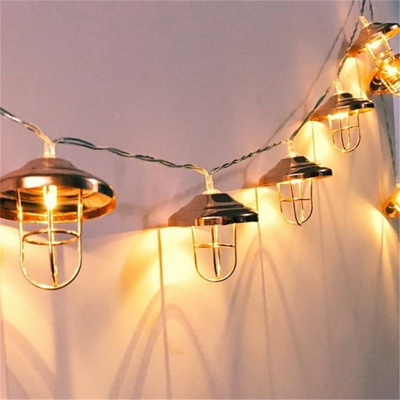 LINLIN Vintage Lampshade String Lights, 3M 20LED Warm White Metal Rose God Lantern Cage Battery Operated Fairy String Lights for Home Patio Bedroom Garden Wedding Party Indoor Decoration