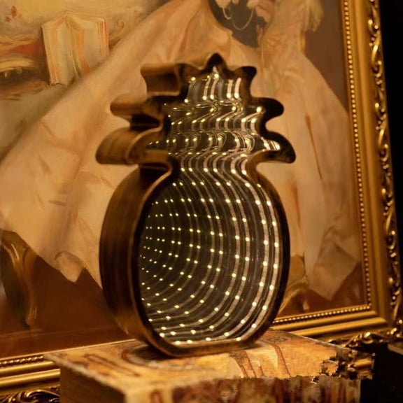 LINLIN Vintage Pineapple Mirror Tunnel Night Light 3D Tunnel Light Tunnel Neon Night Light for Bedroom Christmas Party Decorative Lights