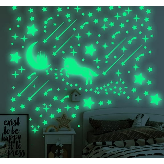 LINLIN Wall Stickers, Glow in The Dark Moon Castle, Glow in The Dark Moon for Ceiling Planets Space Wall Stickers Solar System Galaxy Wall Decals 296PCS