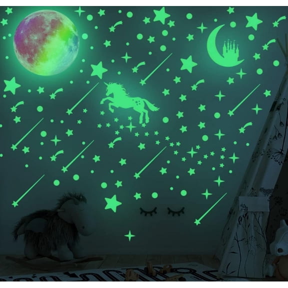 LINLIN Wall Stickers, Glow in The Dark Moon Star , Glow in The Dark Moon for Ceiling Planets Space Wall Stickers Solar System Galaxy Wall Decals 297PCS