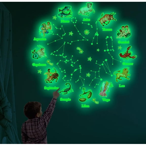 LINLIN Wall Stickers, Glow in The Dark Star, Glow in The Dark Moon for Ceiling Planets Space Wall Stickers Solar System Galaxy Wall Decals (Twelve Constellations)