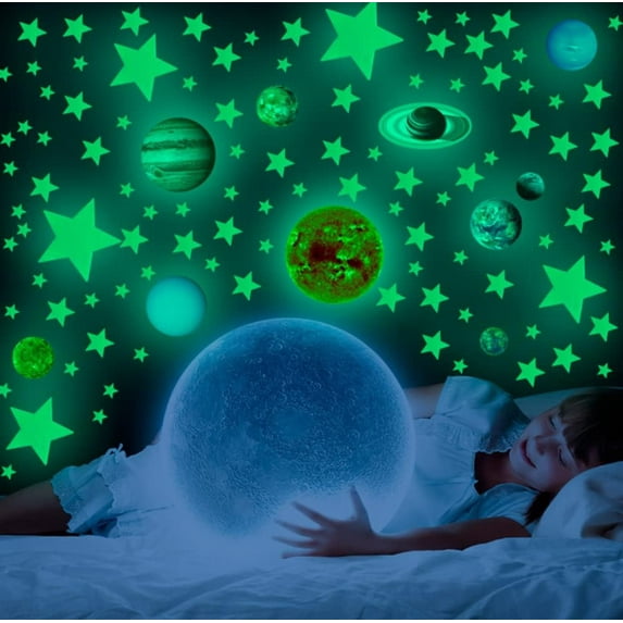 LINLIN Wall Stickers, Glow in The Dark Stars, Glow in The Dark Solar System Planets for Ceiling Planets Space Wall Stickers Solar System Galaxy Wall Decals