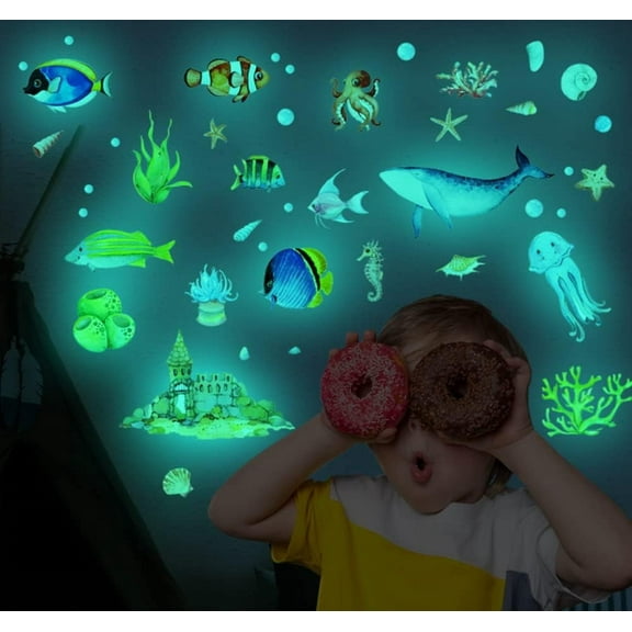 LINLIN Wall Stickers, Glow in The Dark Fish, Glow in The Dark Moon for Ceiling Planets Space Wall Stickers Solar System Galaxy Wall Decals