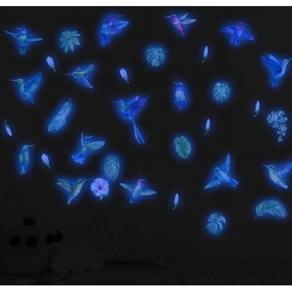 LINLIN Wall Stickers, Glow in The Dark Hummingbird, Glow in The Dark Moon for Ceiling Planets Space Wall Stickers Solar System Galaxy Wall Decals