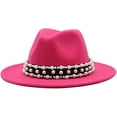 thumbnail image 1 of LINLIN Womens Classic Fedora Hat Trendy Felt Panama Hat with Pearl Belt Flat Top Wide Brim Classic Jazz Cap, 1 of 2