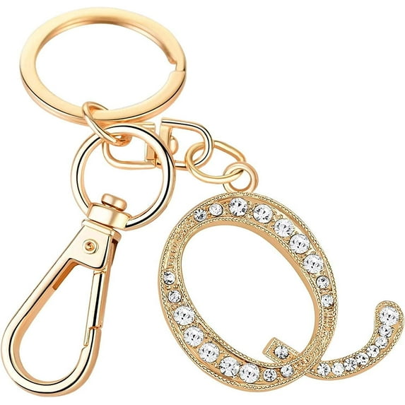 LINLIN Womens Gold Plated Alloy Car Key Ring with Crystal Rhinestone Alphabet Initial Letter Keychain
