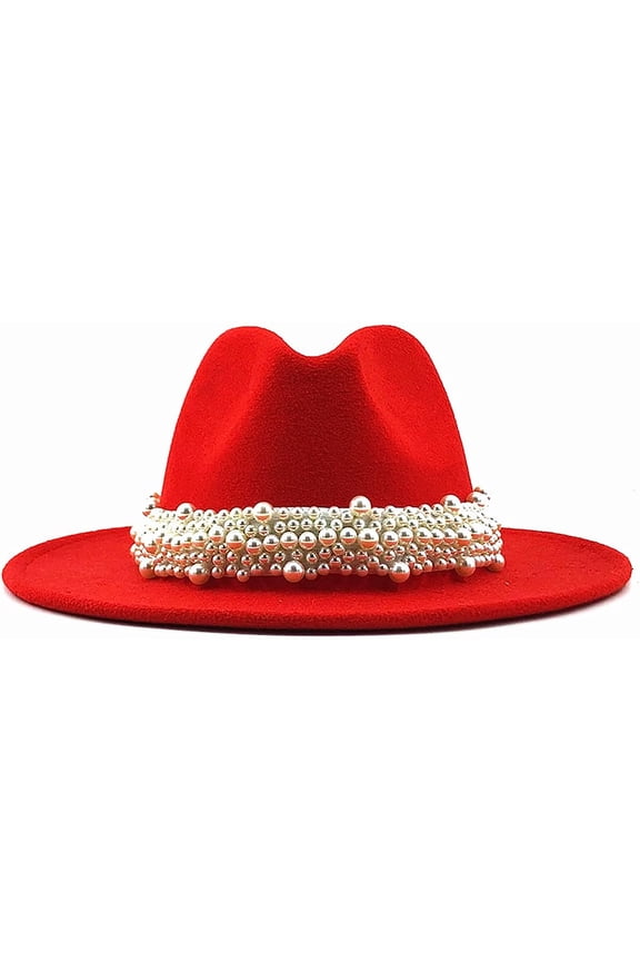 Womens Wide Brim Fedora Hat with Pearl Band Lady Panama Hat