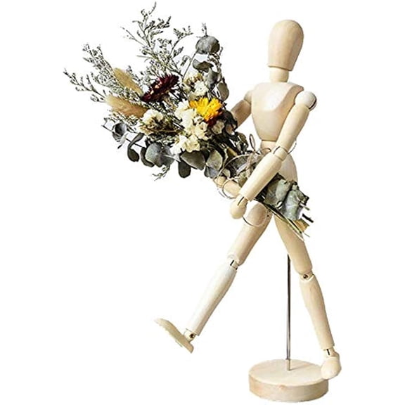 LINLIN Wooden Body Hand Poseable Mannequin + Natural Dry Flowers Ornaments ,Floral Arrangements Home Decorations