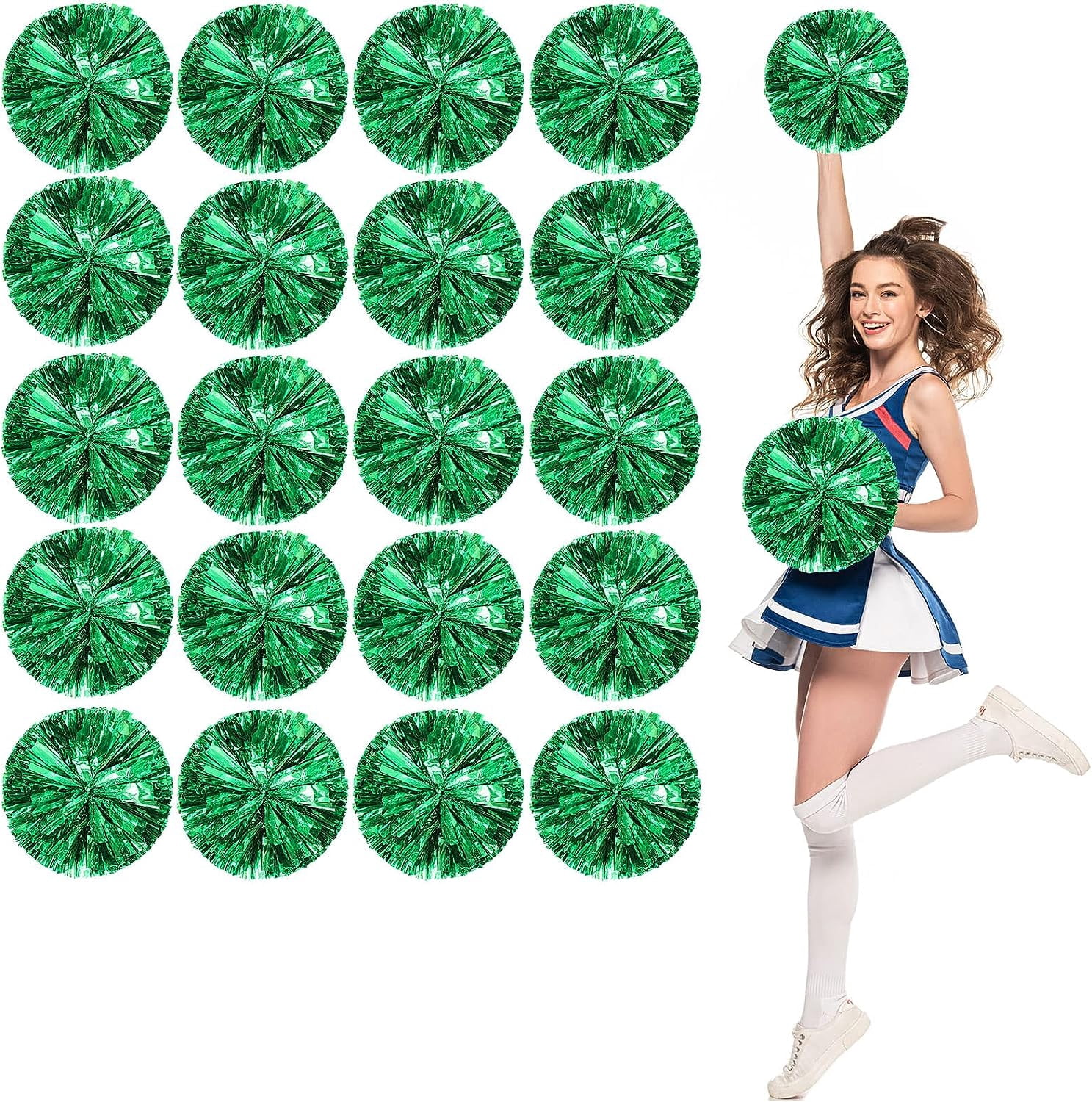 LINLIN cheer pom pom, 20PCS Cheerleading Pom Poms, Premium Metallic Pom Poms Set Cheering Hand Flowers Handle Dance Pom Poms Cheering Squad Pompoms for Football Basketball Cheers