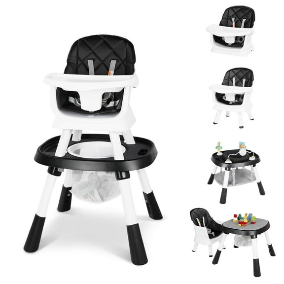LINLUX 15 in 1 Baby High Chair, Toddler Booster Seat for Eat, Infant Dining Chair W/Stool, Black