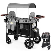 LINLUX 4-in-1 Stroller Wagon for 2 Kids, All-Terrain Wheels, Adjustable Handle, Black Gray