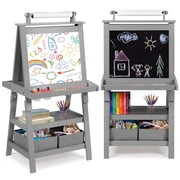 LINLUX 3 in 1 Kids Art Easel Drawing Board Double-Sided Whiteboard Chalkboard, Grey