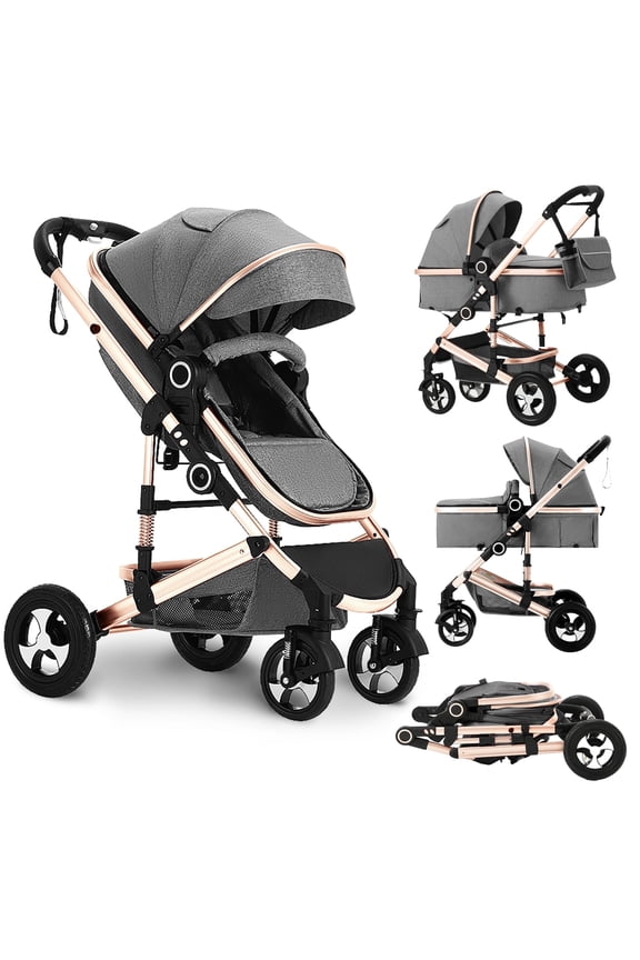 2 in 1 Baby Stroller w/ Diaper Bag & Big Wheel, Infant Pushchair, 23 Pounds, Rose Gold