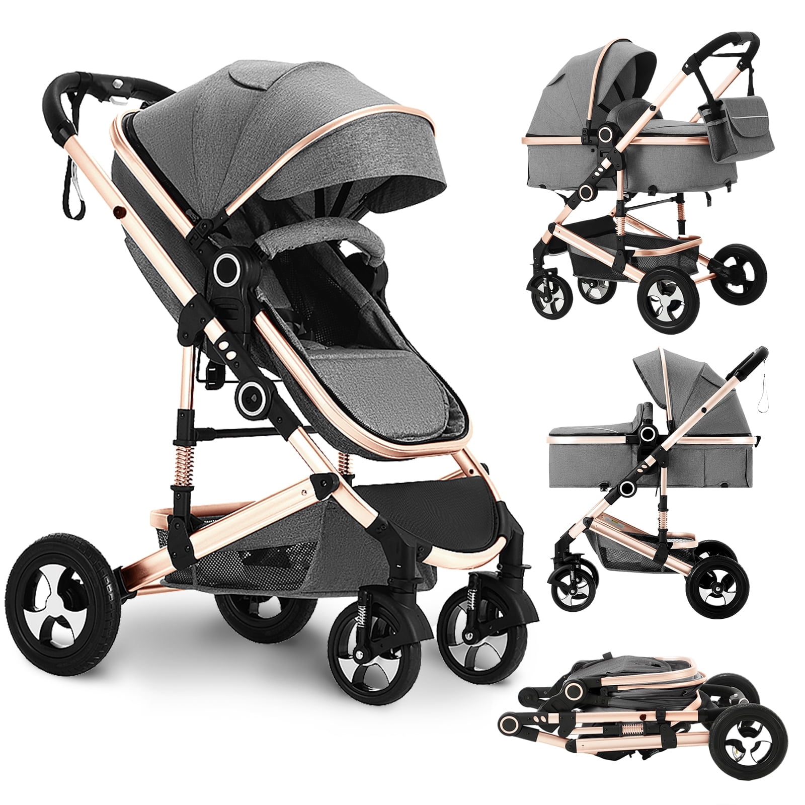 LINLUX 3 in 1 Convertible Baby Stroller, Infant Stroller with Big Wheel ...