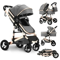 LINLUX 3 in 1 Convertible Baby Stroller, Infant Stroller with Big Wheel, Kids Pushchair, Rose Gold