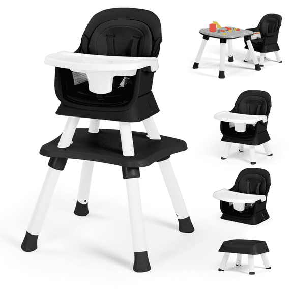 LINLUX 8 in 1 Convertible High Chair for Babies, Feeding Booster Seat for Toddlers, Black