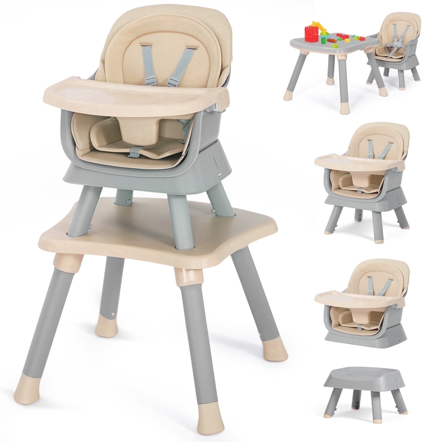 LINLUX 8 in 1 Convertible High Chair for Babies, Feeding Booster Seat for Toddlers, Coffee