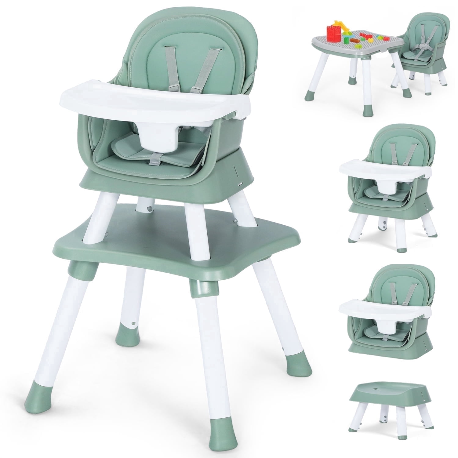 LINLUX 8 in 1 Convertible High Chair for Babies, Feeding Booster Seat for Toddlers, Green