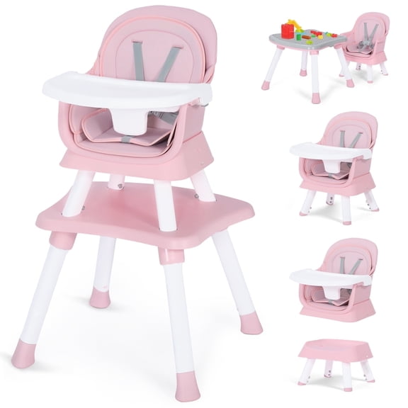 LINLUX 8 in 1 Convertible High Chair for Babies, Feeding Booster Seat for Toddlers, Dining Chair Light Pink