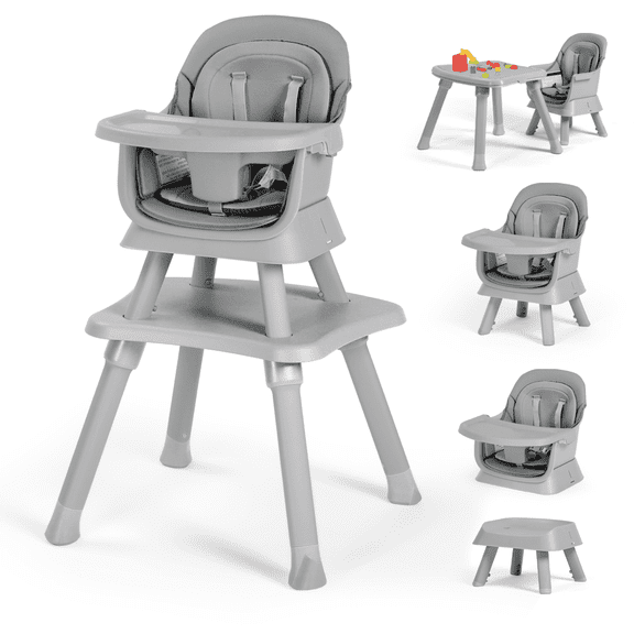 LINLUX 8 in 1 Convertible High Chair for Babies, Feeding Booster Seat for Toddlers, Light Grey