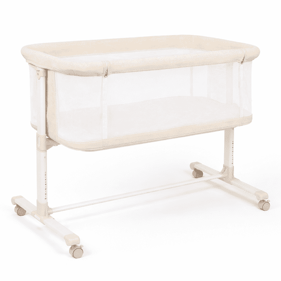 LINLUX Adjustable Baby Bassinet, Bedside Bassinet for Babies, Portable Newborn Bedside Crib, Beige