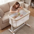 thumbnail image 1 of LINLUX Baby Bassinet, 6-Height Adjustable Newborn Bedside Bassinet with Wheels, All-Sided Mesh,Beige, 1 of 7