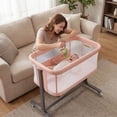 thumbnail image 1 of LINLUX Baby Bassinet, 6-Height Adjustable Newborn Bedside Bassinet with Wheels, All-Sided Mesh, Pink, 1 of 7