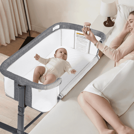 LINLUX Adjustable Baby Bassinet, Newborn Bedside Crib Sleeper, Portable Infant Crib, Grey