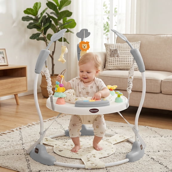 LINLUX Baby Jumper Activity Center with 360° Rotating Seat, 3-Level Height, Gray