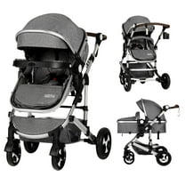 LINLUX Baby Stroller, Foldable Infant Carriage, Bassinet Stroller for Newborn and Infant, Dark Grey