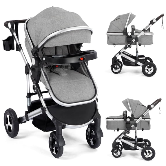 LINLUX High Landscape Baby Stroller, Foldable Infant Carriage for Newborn, 26 Pounds, Dark Grey