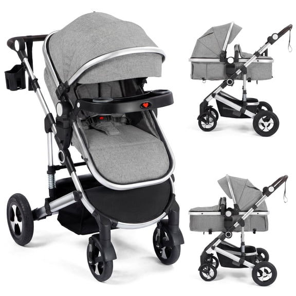 LINLUX High Landscape Baby Stroller, Foldable Infant Carriage for Newborn, 26 Pounds, Dark Grey