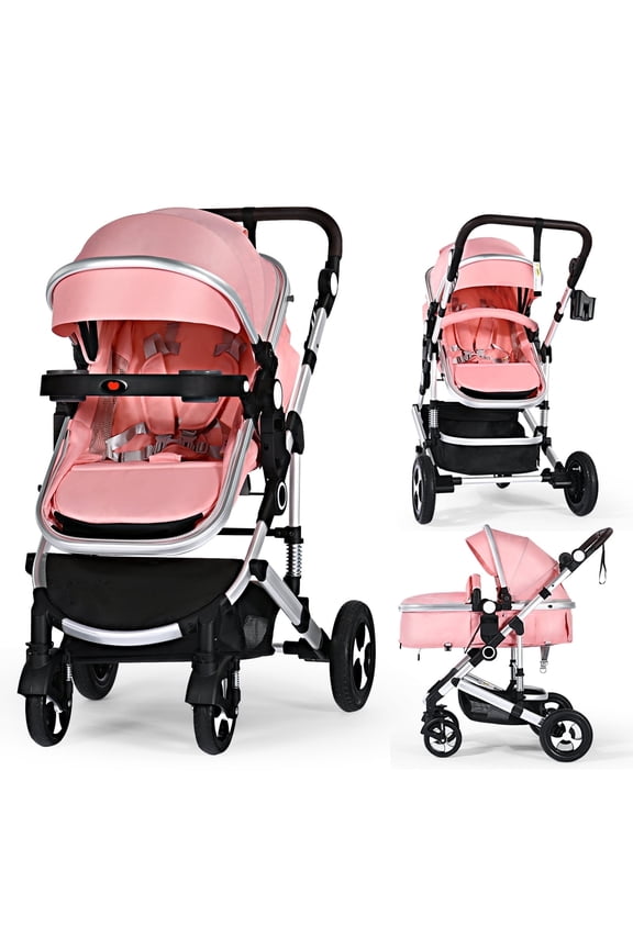 High Landscape Baby Stroller, Foldable Infant Carriage for Newborn, 26 Pounds, Pink