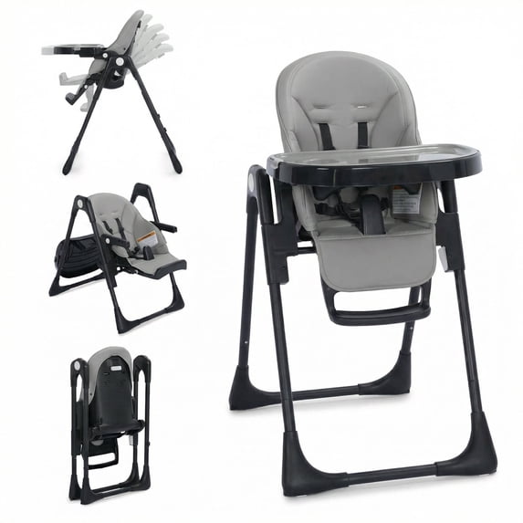 LINLUX Foldable Infant High Chair with Removable Double Trays, Portable Eating Chair, Gray