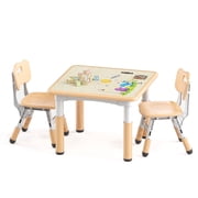 LINLUX Kids Table and 2 Chairs Set, Height Adjustable Table & Chairs, Activity Table for Toddlers, Basic Khaki