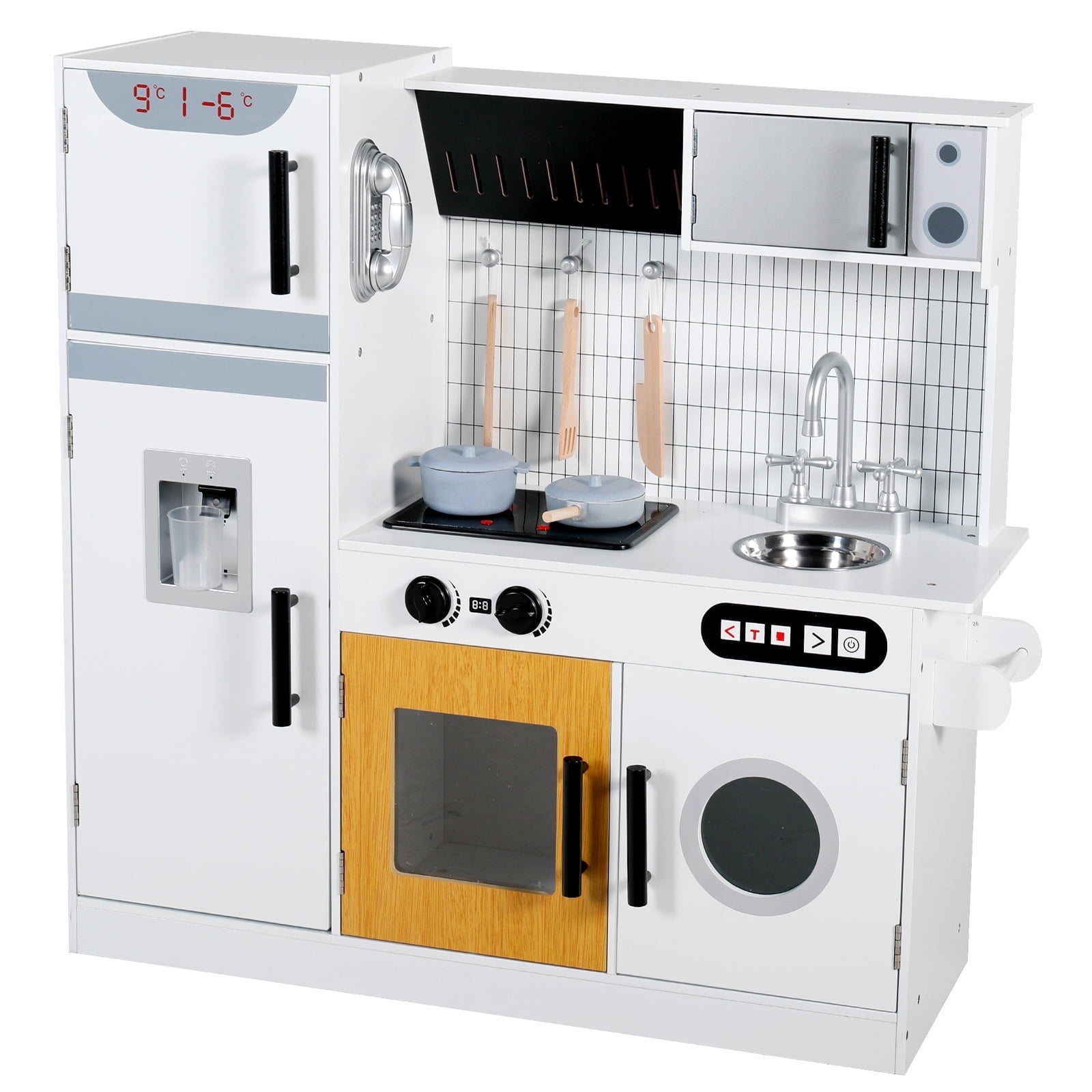 LINLUX Pretend Kids Play Kitchen, Toy Kitchen Playset For Toddler, Wood