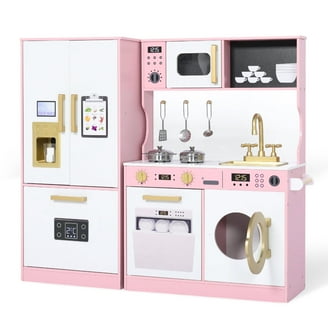 Amazon Wooden Play Kitchen With Fridge Lalalark Pink Wooden