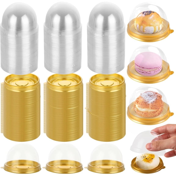 LINMOUA 200 Pcs Clear Plastic Cupcake Boxes Mooncake Container, Mini Bundt Cake Containers, Individual Dessert Containers with Dome Lids, Mini Flan Container for Cheese Pastry Dessert