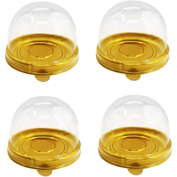 LINMOUA 50 Pcs Clear Plastic Cupcake Cases Mini Bundt Cake Boxes Round Dessert Cups Single Muffin Holders Cheesecake Containers with Lids Golden