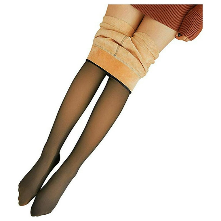 LINMOUA Fake Translucent Warm Fleece Pantyhose Black Gray Coffee