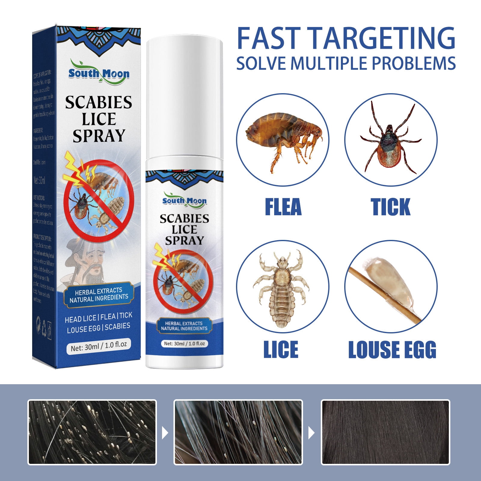 LINMOUA Family Size Lice Kills Bedbug Sprays for Kids & Adults, Easy Use Lice Spray Kills Head