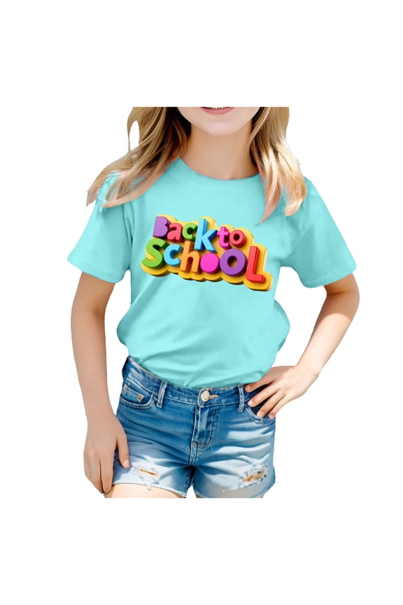 Kids School Season Back to School Season Printed Casual Short Sleeve Top T Shirt Girls Soccer Shirt Outfits for Girls 4t Big Girls Outfits Long Sleeve Superwoman Shirt Long Sleeve Light Shirt Top