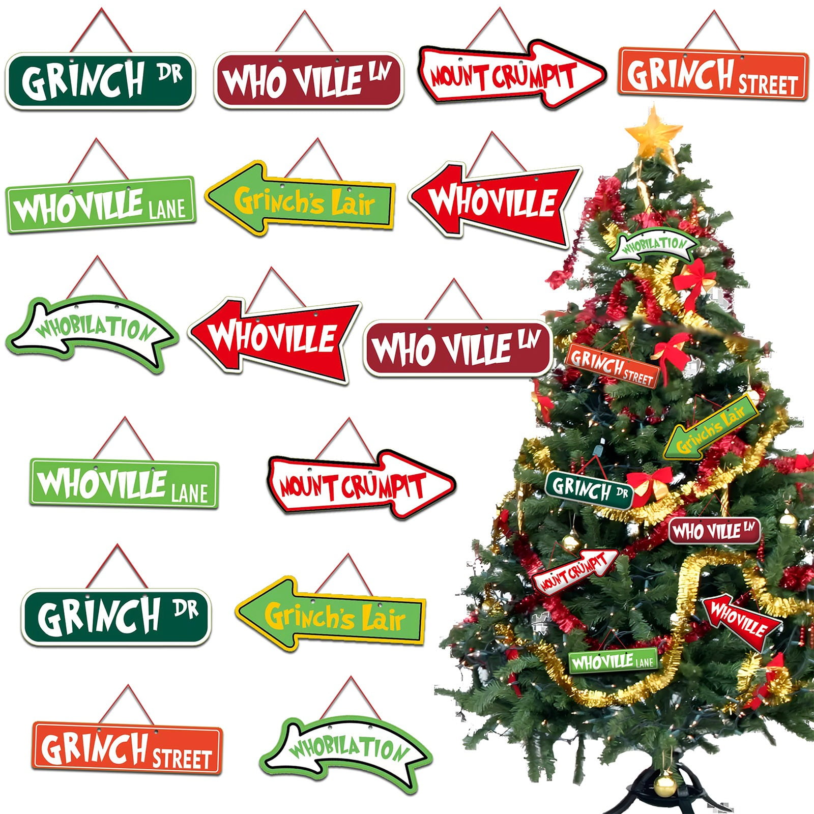 LINMOUA Grinch Road Signs Personalised Christmas Theme Decoration ...