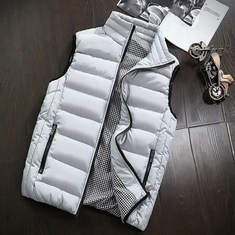 Linmoua Men Autumn Winter Coat Padded Cotton Vest Warm Hooded Thick Vest Tops Jacket Men s Size 2XL Gray